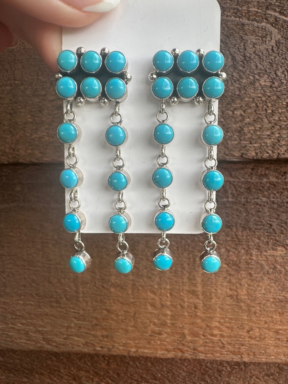 Navajo Ella M Linkin Sleeping Beauty Turquoise & Sterling Silver Earrings - Picture 4 of 7